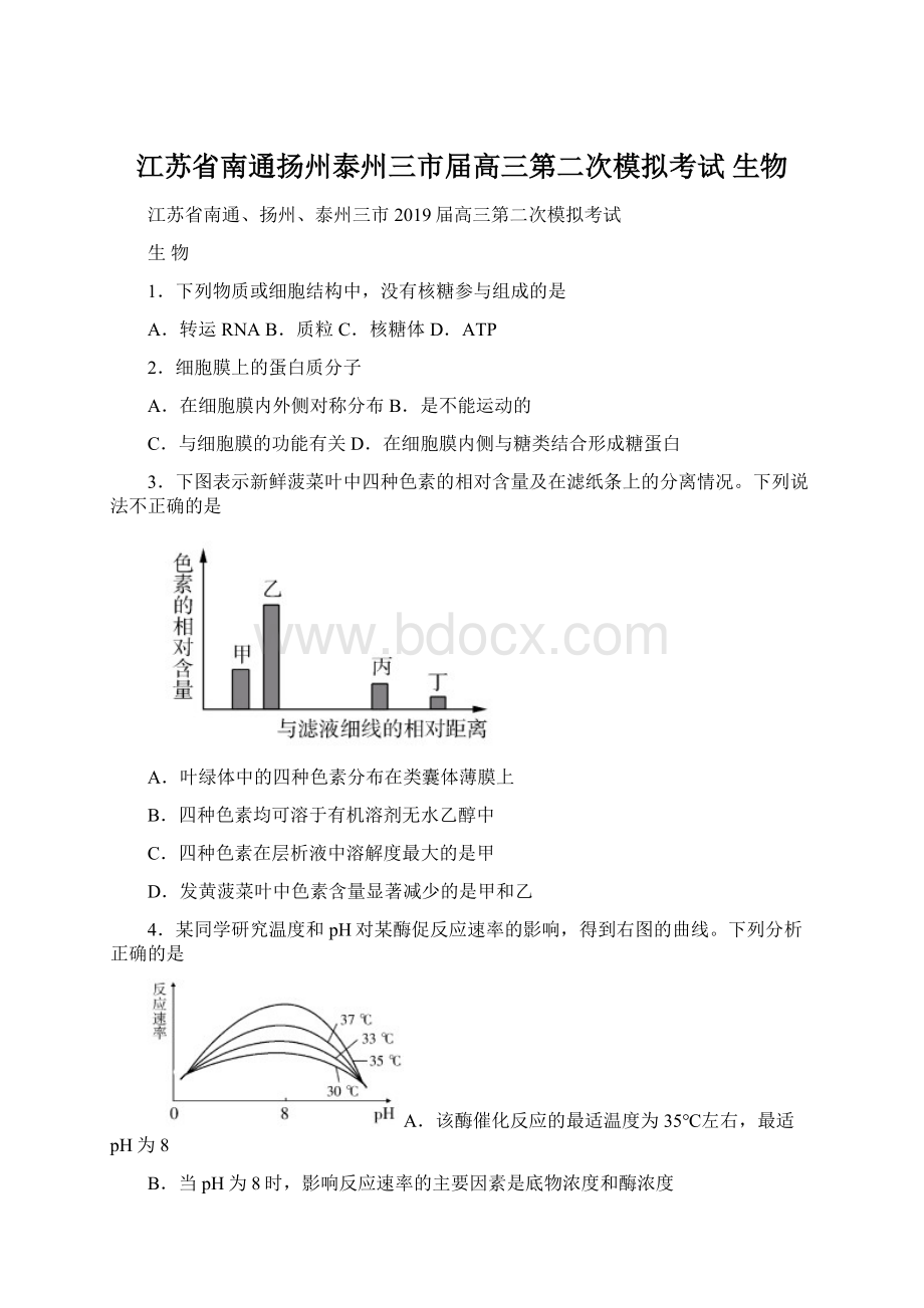 江苏省南通扬州泰州三市届高三第二次模拟考试 生物Word格式文档下载.docx