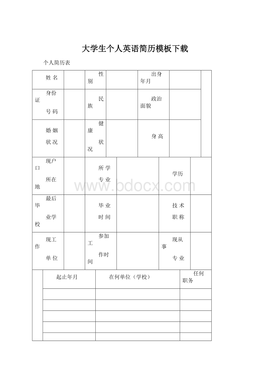 大学生个人英语简历模板下载Word文件下载.docx