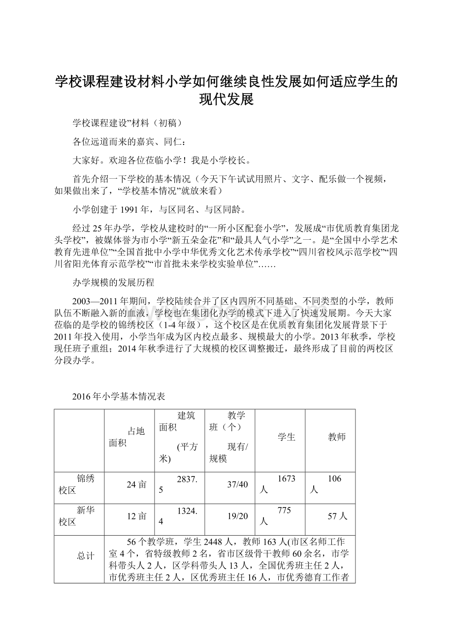 学校课程建设材料小学如何继续良性发展如何适应学生的现代发展Word文件下载.docx_第1页