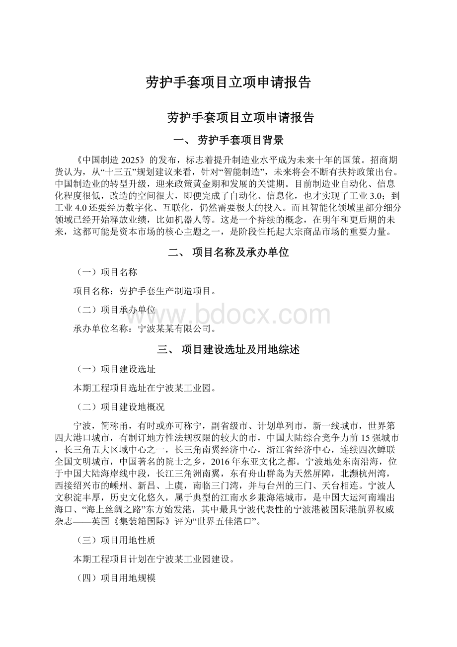 劳护手套项目立项申请报告Word文档下载推荐.docx_第1页