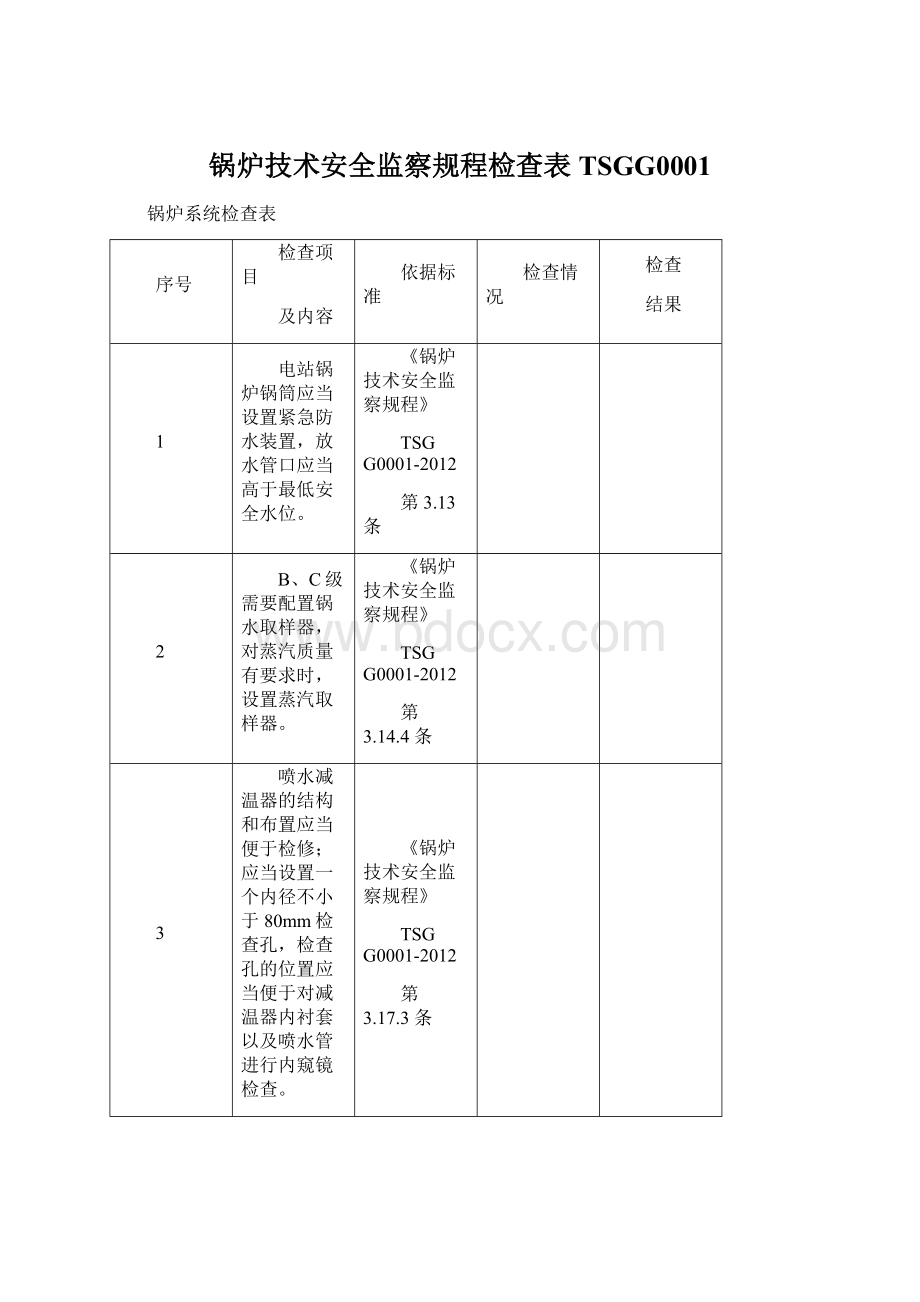 锅炉技术安全监察规程检查表TSGG0001.docx