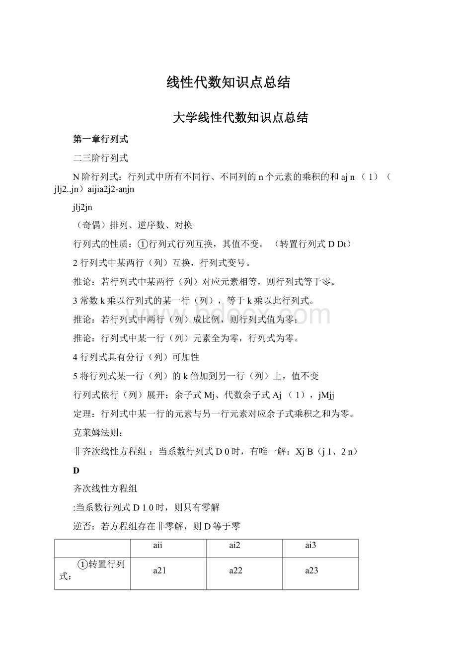 线性代数知识点总结.docx