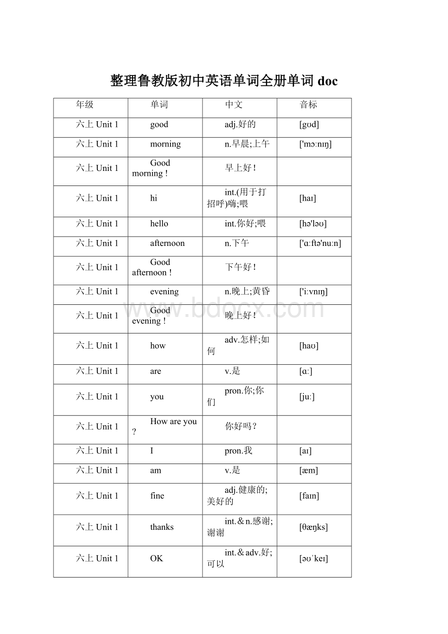 整理鲁教版初中英语单词全册单词docWord文件下载.docx