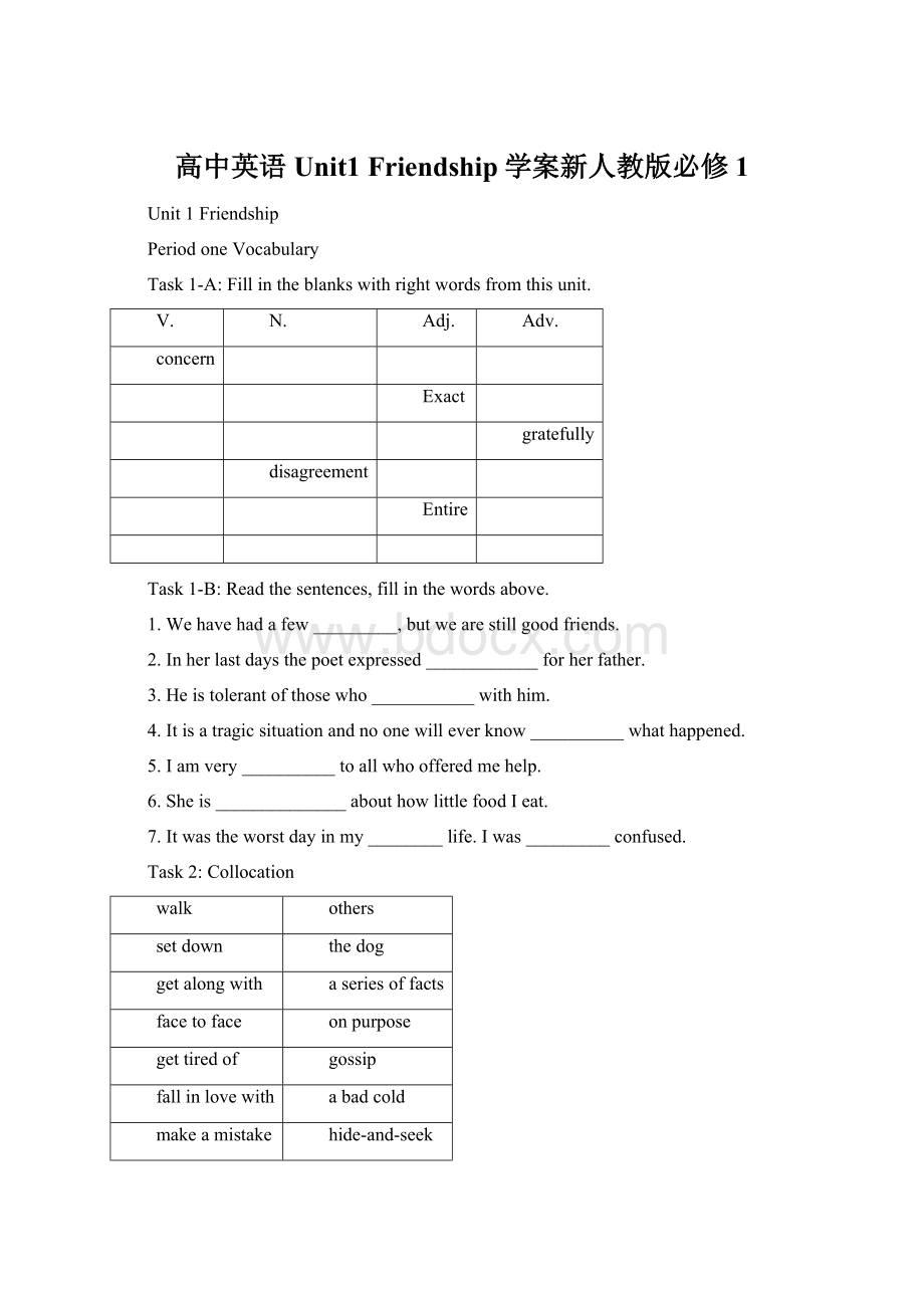 高中英语 Unit1 Friendship学案新人教版必修1.docx_第1页