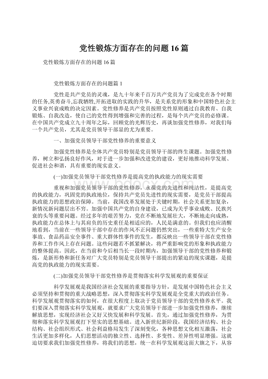 党性锻炼方面存在的问题16篇文档格式.docx_第1页