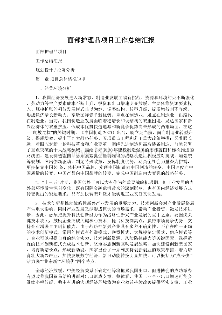 面部护理品项目工作总结汇报文档格式.docx_第1页