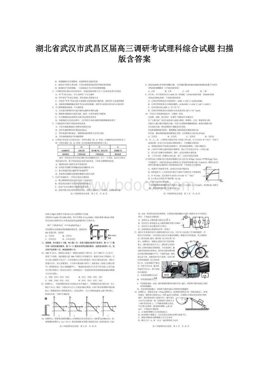 湖北省武汉市武昌区届高三调研考试理科综合试题 扫描版含答案Word格式文档下载.docx