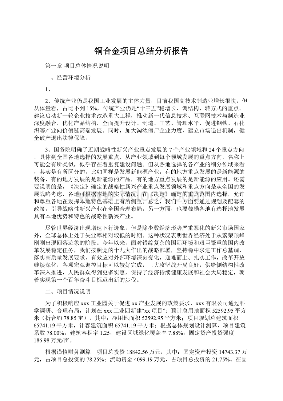 铜合金项目总结分析报告Word文档下载推荐.docx