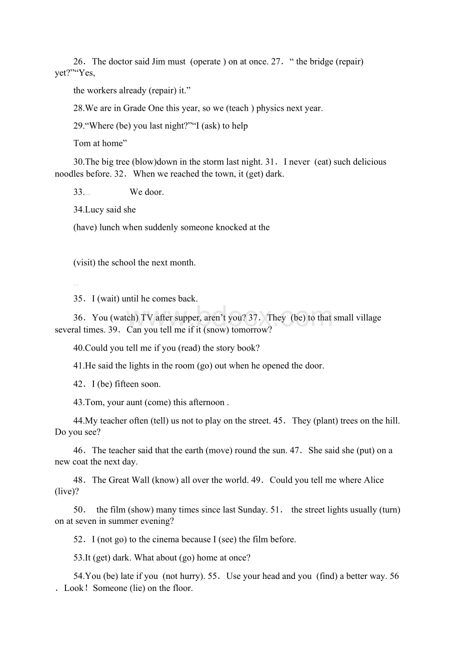 初中英语动词时态选择及填空专项练习附答案2最新Word下载.docx_第2页