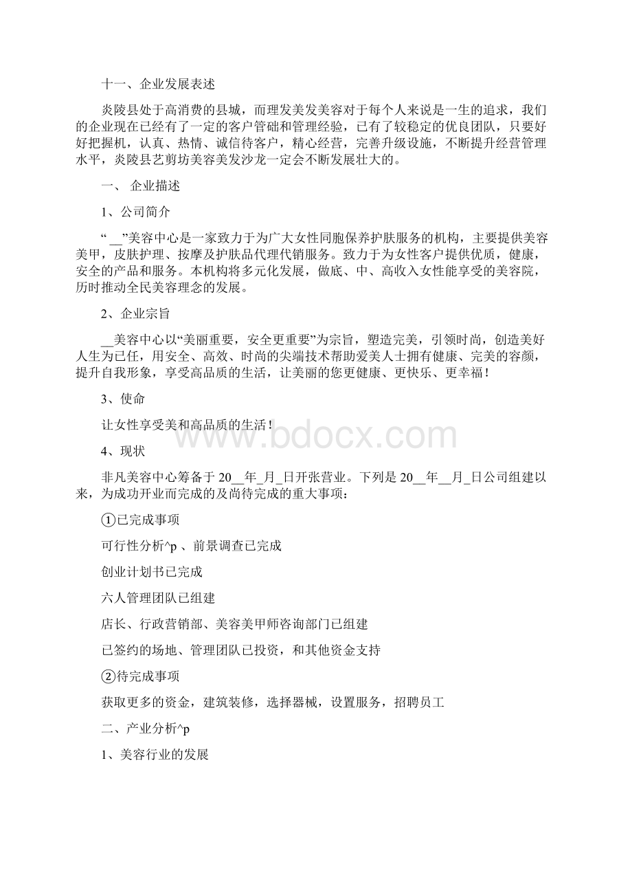 美容院创业计划书范文文档格式.docx_第3页