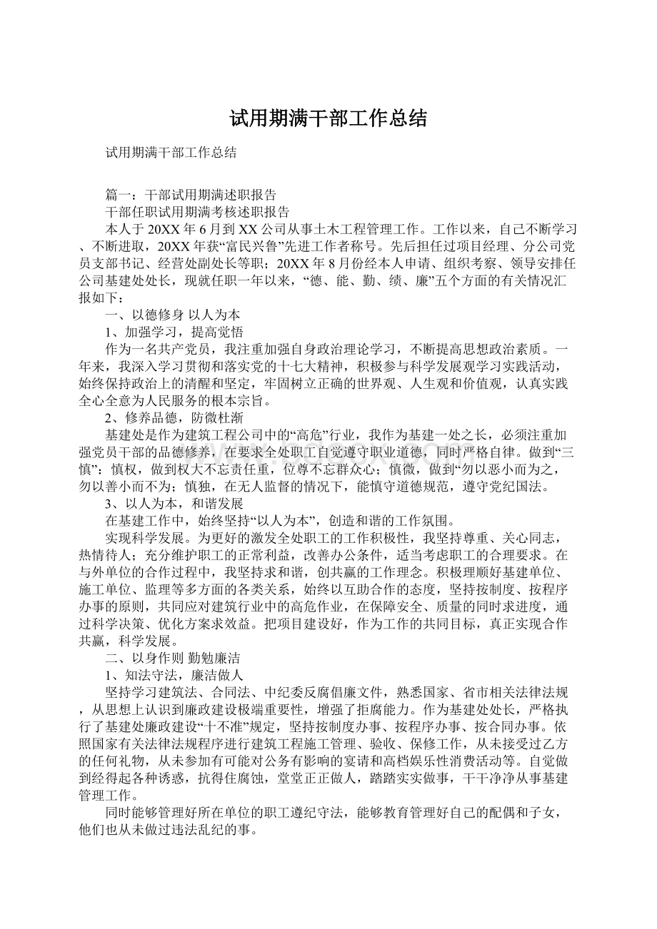 试用期满干部工作总结.docx_第1页