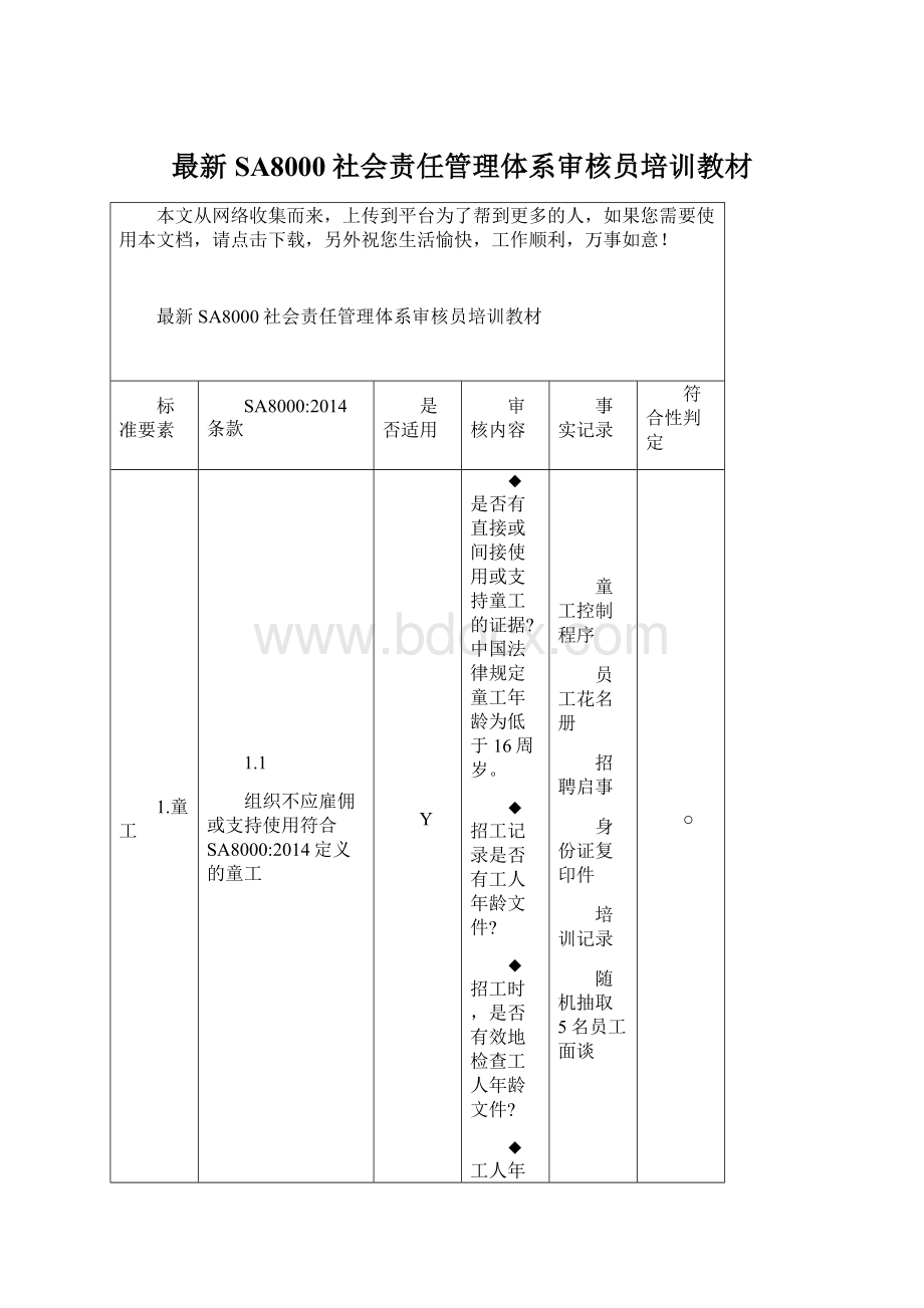 最新SA8000社会责任管理体系审核员培训教材.docx