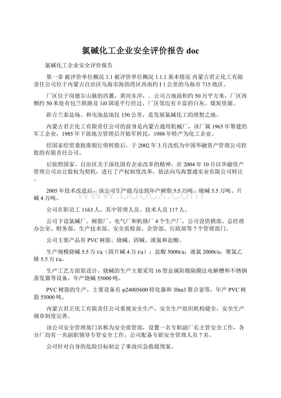 氯碱化工企业安全评价报告docWord文档下载推荐.docx