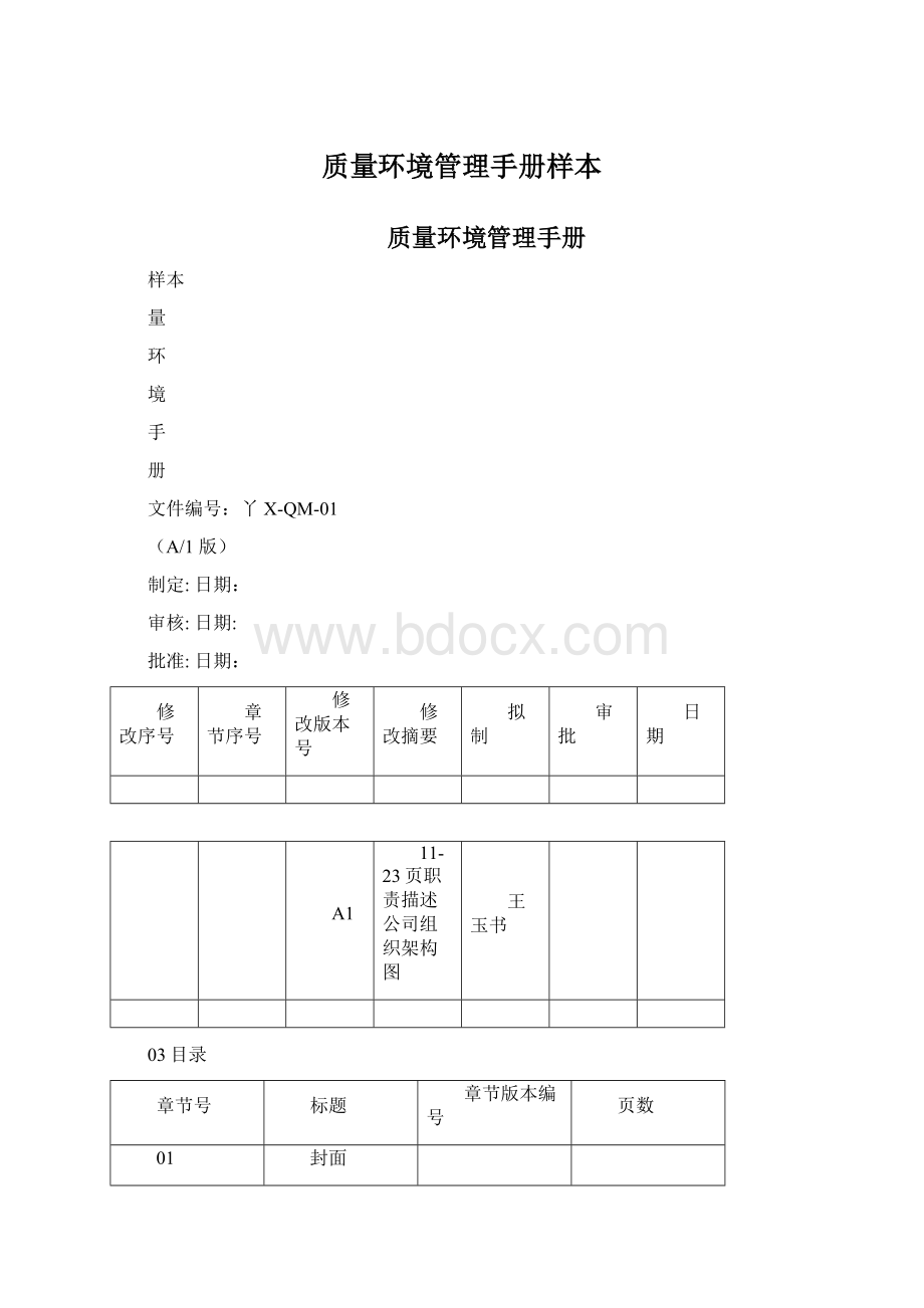 质量环境管理手册样本文档格式.docx