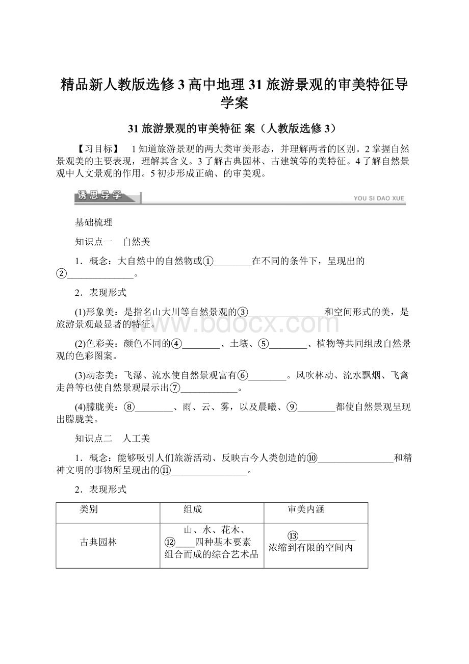 精品新人教版选修3高中地理31 旅游景观的审美特征导学案.docx_第1页