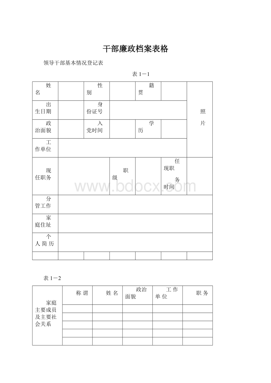 干部廉政档案表格Word格式文档下载.docx_第1页