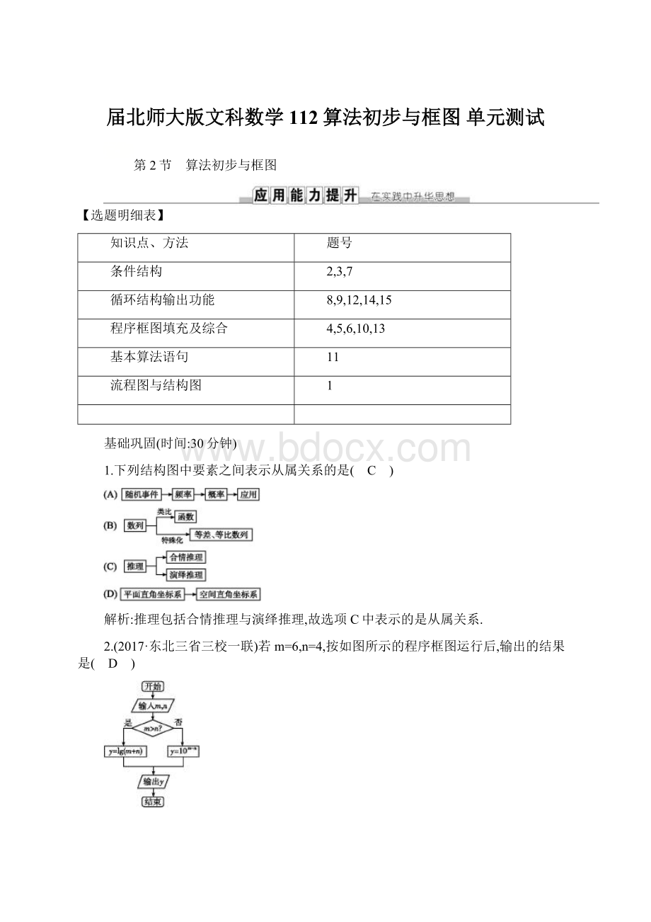 届北师大版文科数学112算法初步与框图单元测试Word下载.docx_第1页