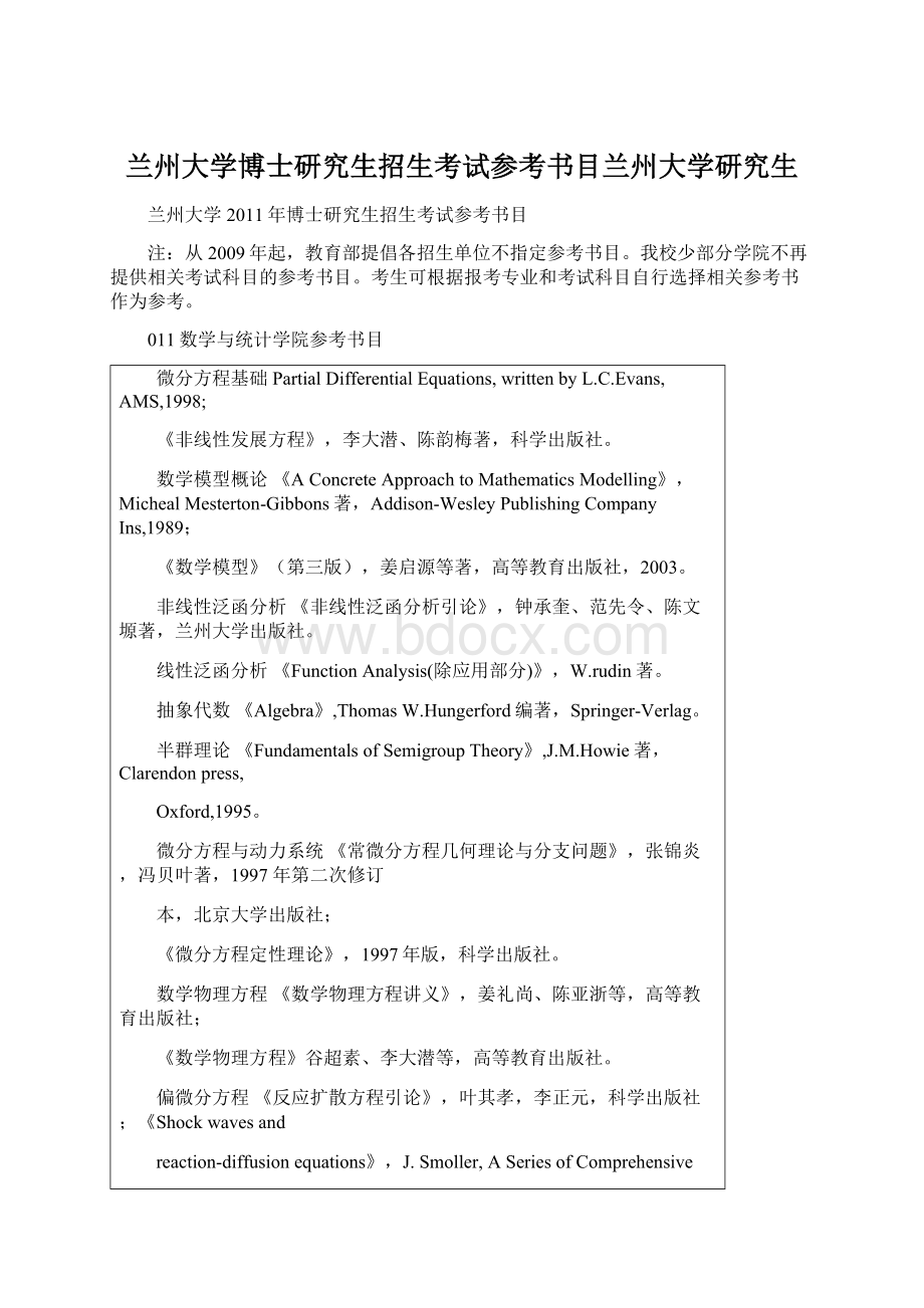 兰州大学博士研究生招生考试参考书目兰州大学研究生.docx