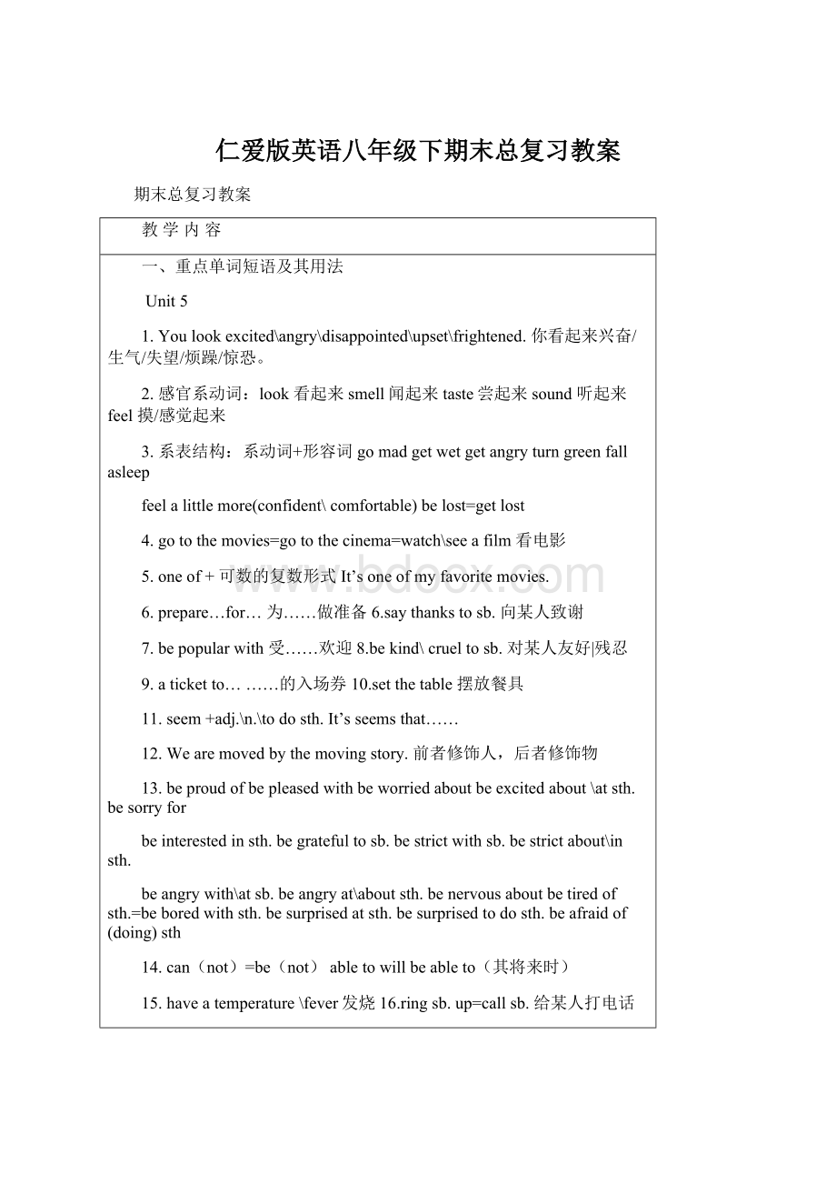 仁爱版英语八年级下期末总复习教案Word文件下载.docx