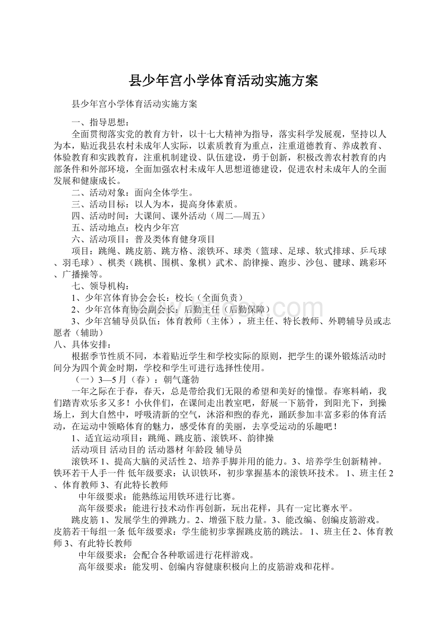 县少年宫小学体育活动实施方案.docx