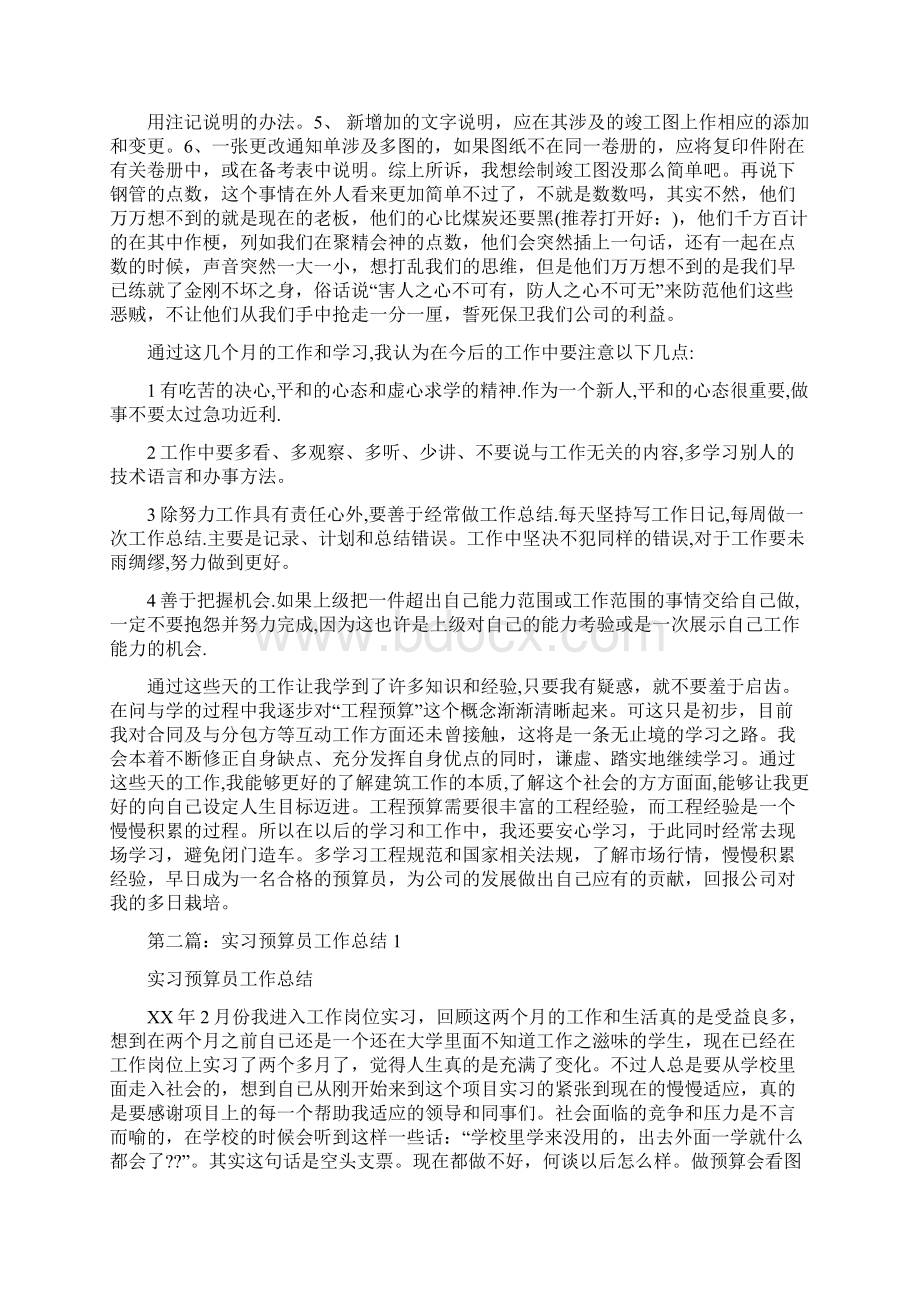 预算员实习工作体会多篇范文Word文件下载.docx_第2页