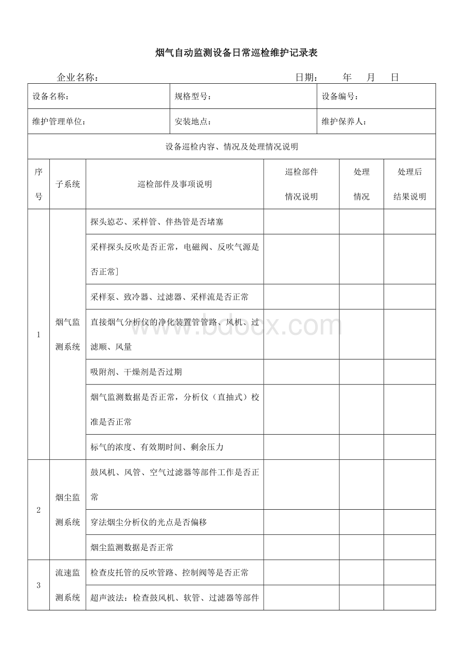 烟气自动监测设备日常巡检维护记录表_Word文件下载.doc