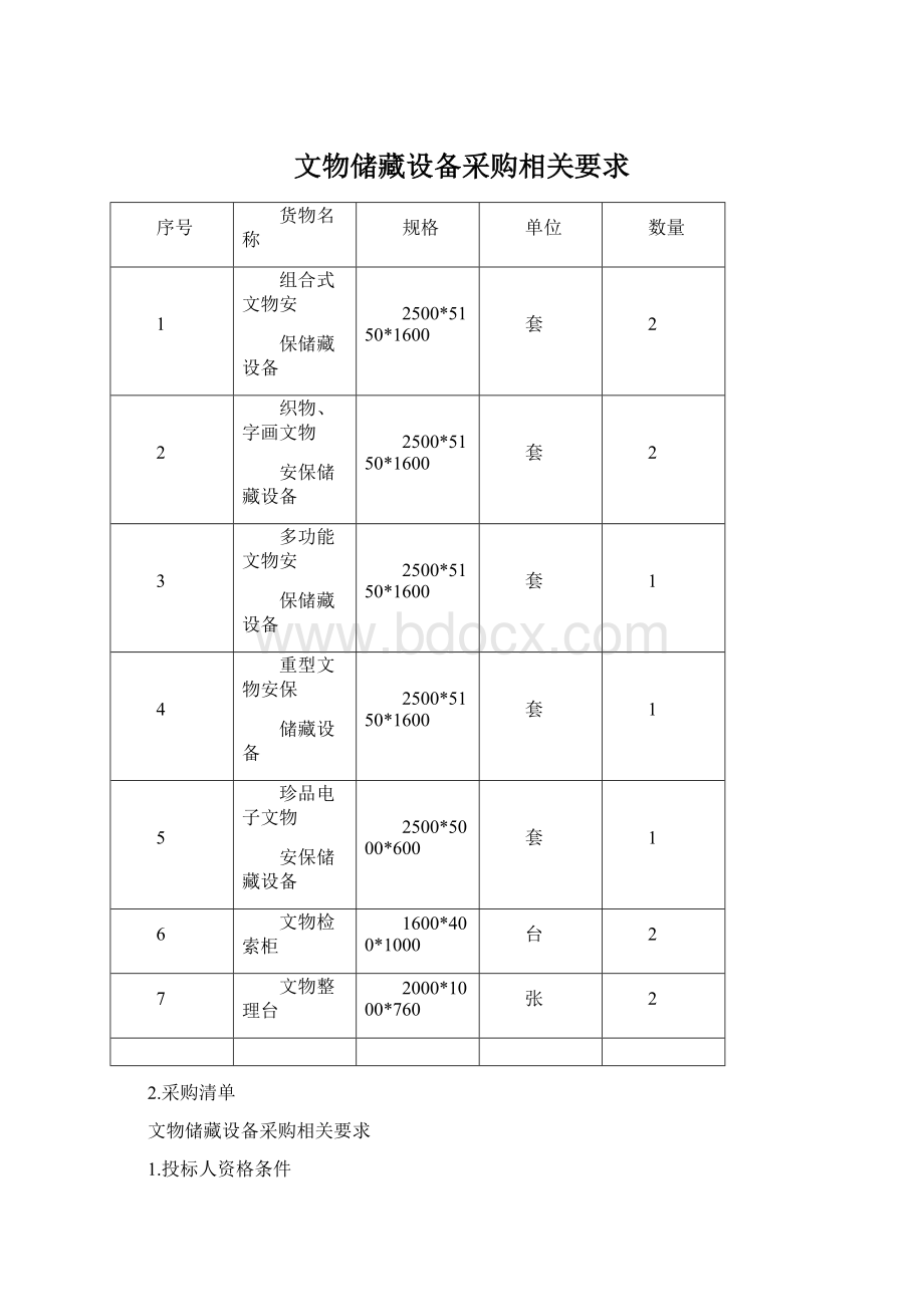 文物储藏设备采购相关要求.docx