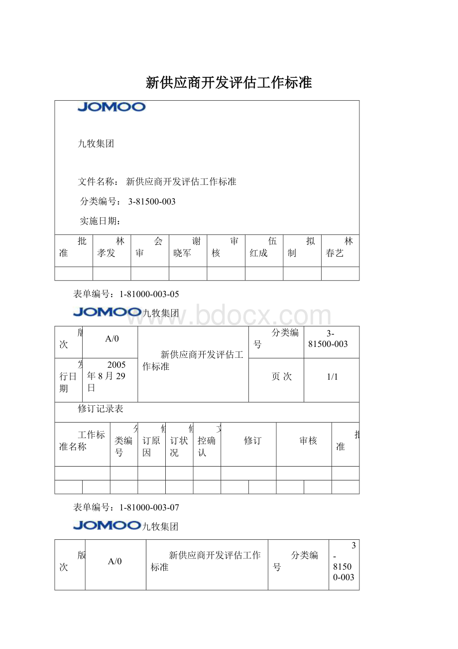 新供应商开发评估工作标准Word文档格式.docx