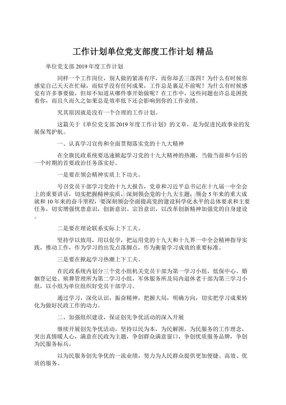 工作计划单位党支部度工作计划 精品.docx