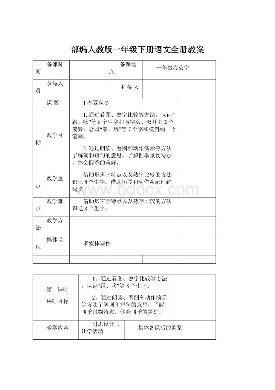 部编人教版一年级下册语文全册教案Word文档下载推荐.docx