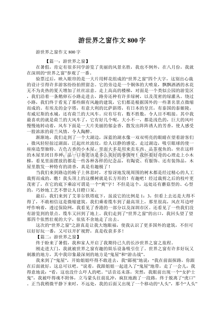 游世界之窗作文800字Word文件下载.docx