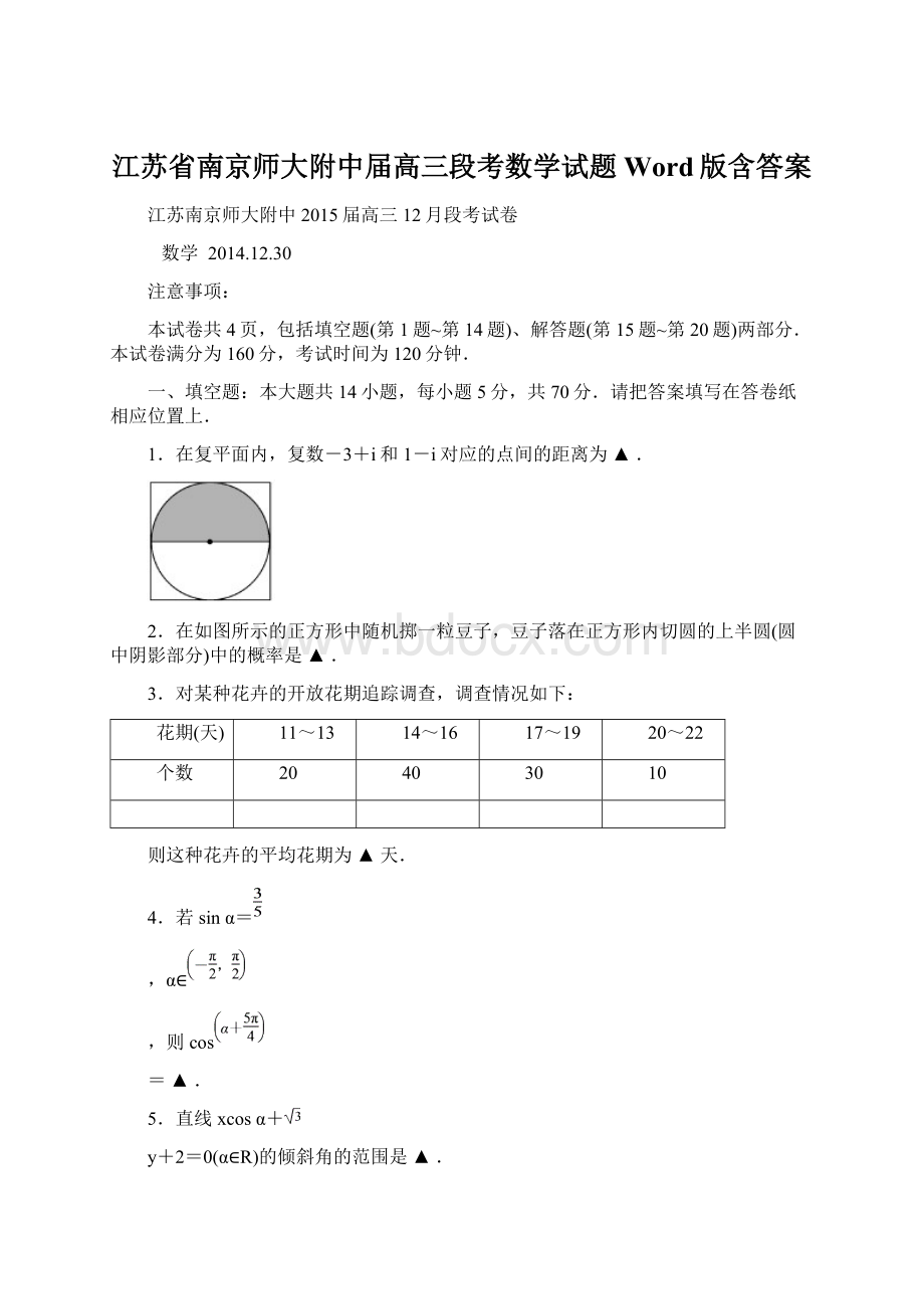 江苏省南京师大附中届高三段考数学试题 Word版含答案文档格式.docx