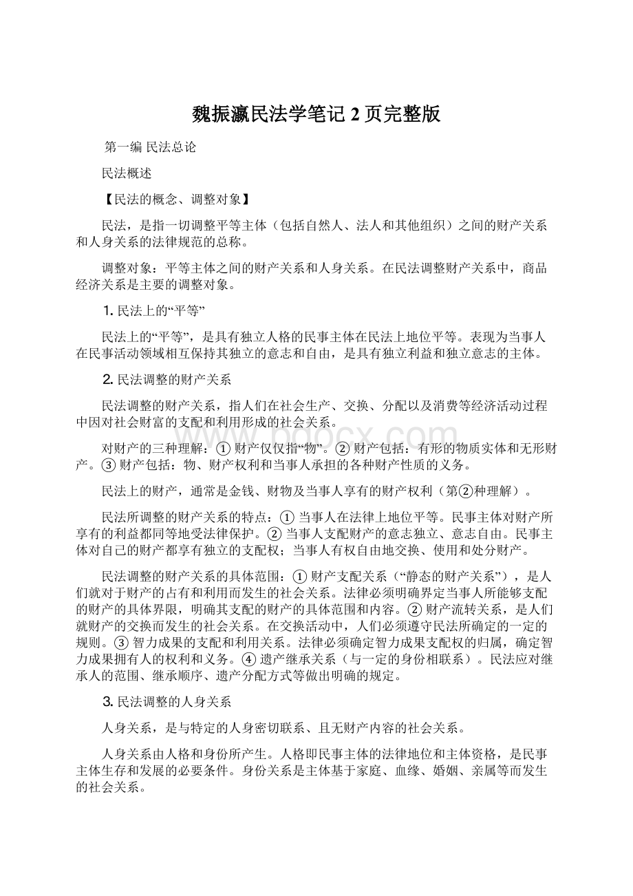 魏振瀛民法学笔记2页完整版.docx