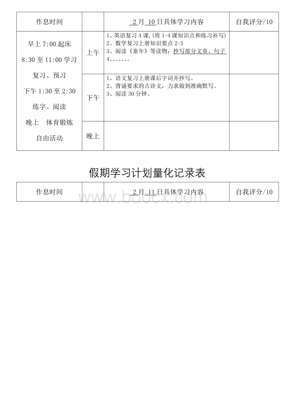 假期学习计划量化记录表.doc_第2页