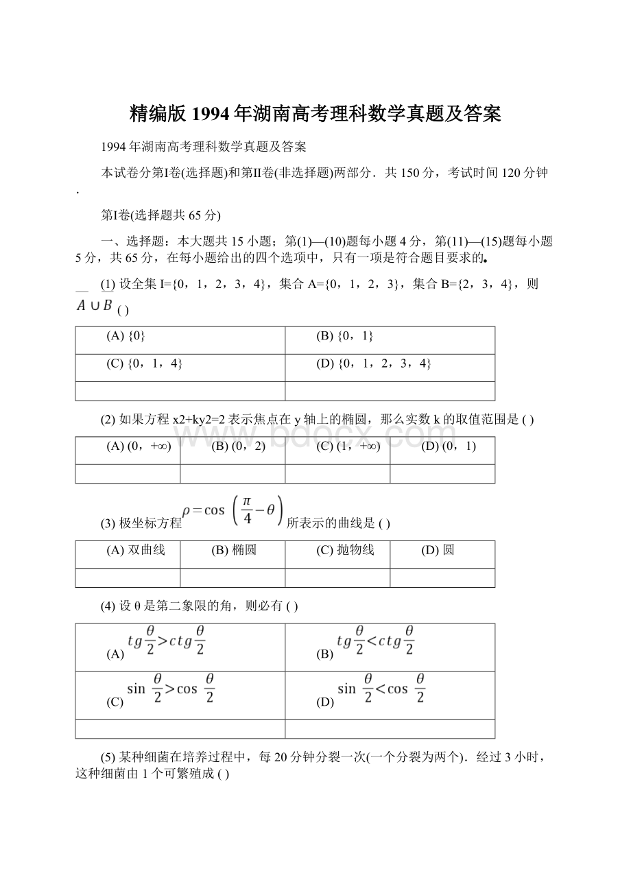 精编版1994年湖南高考理科数学真题及答案Word文档格式.docx_第1页