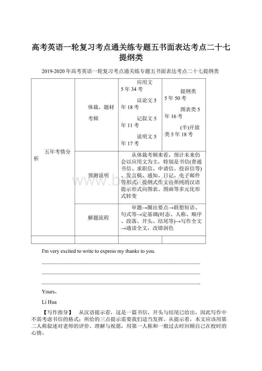 高考英语一轮复习考点通关练专题五书面表达考点二十七提纲类.docx_第1页