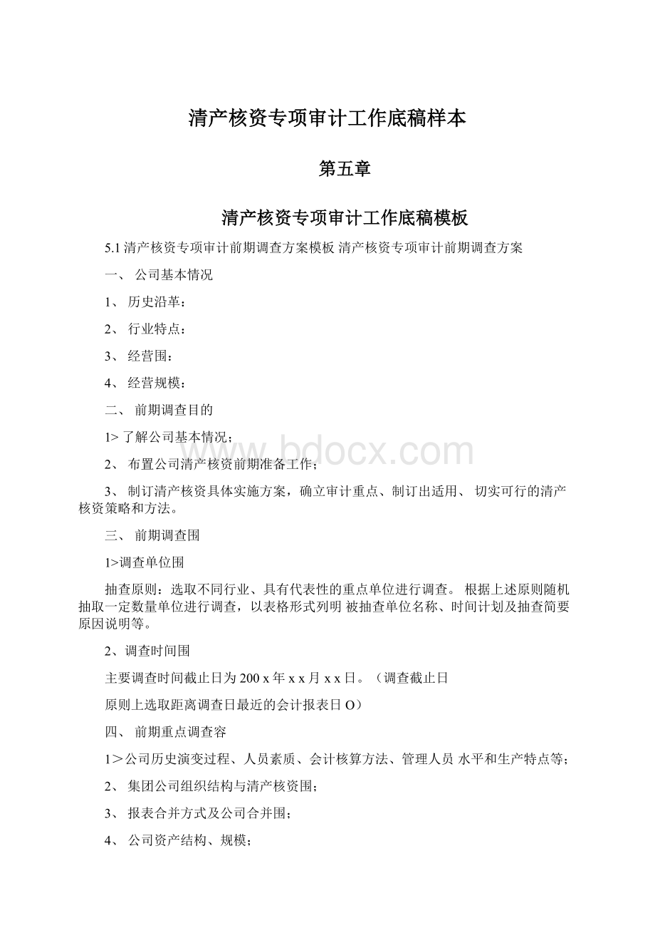 清产核资专项审计工作底稿样本Word文档下载推荐.docx