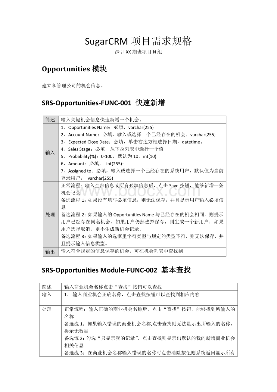 SugarCRM项目Opportunities需求分析.doc