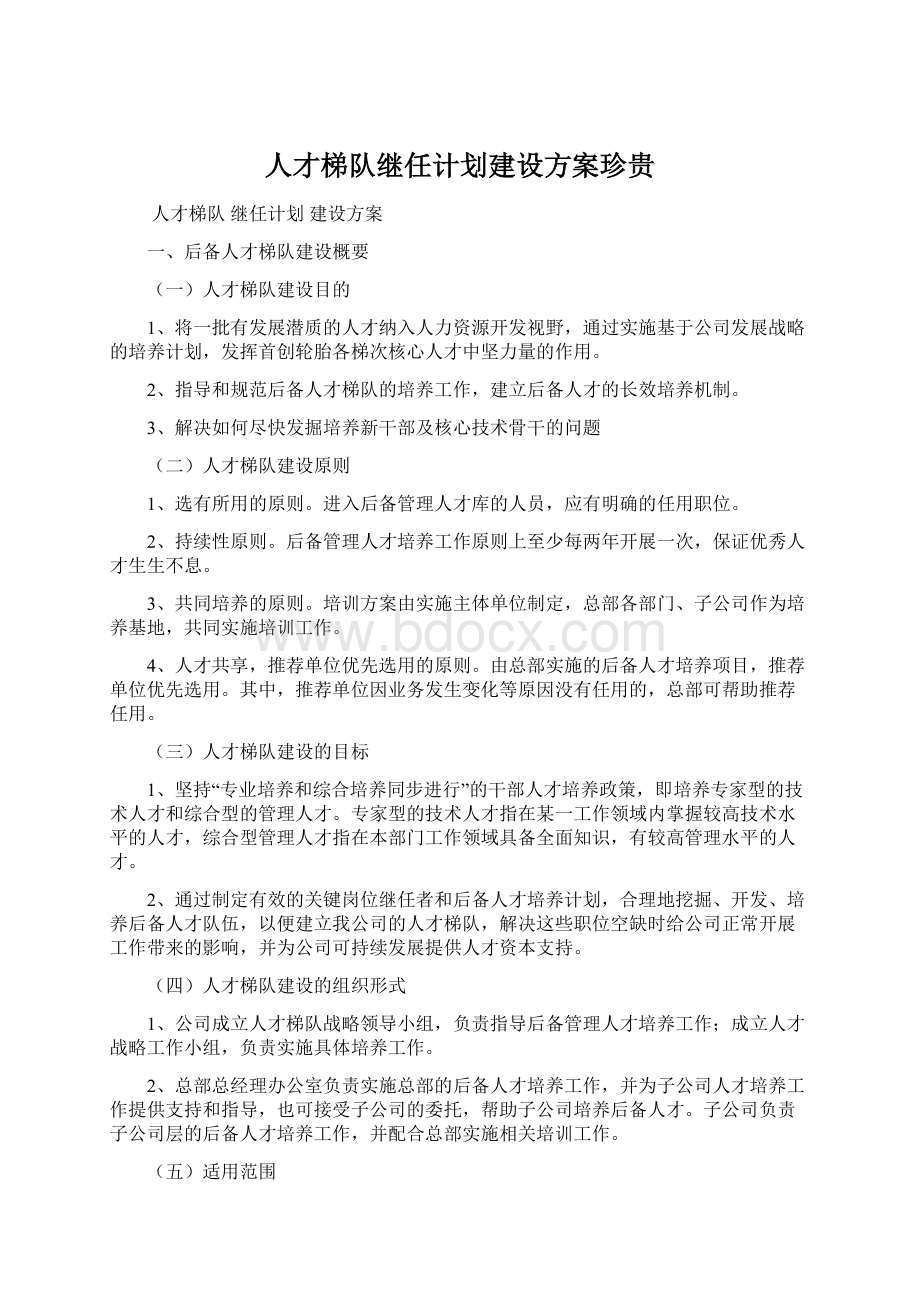 人才梯队继任计划建设方案珍贵Word文档下载推荐.docx