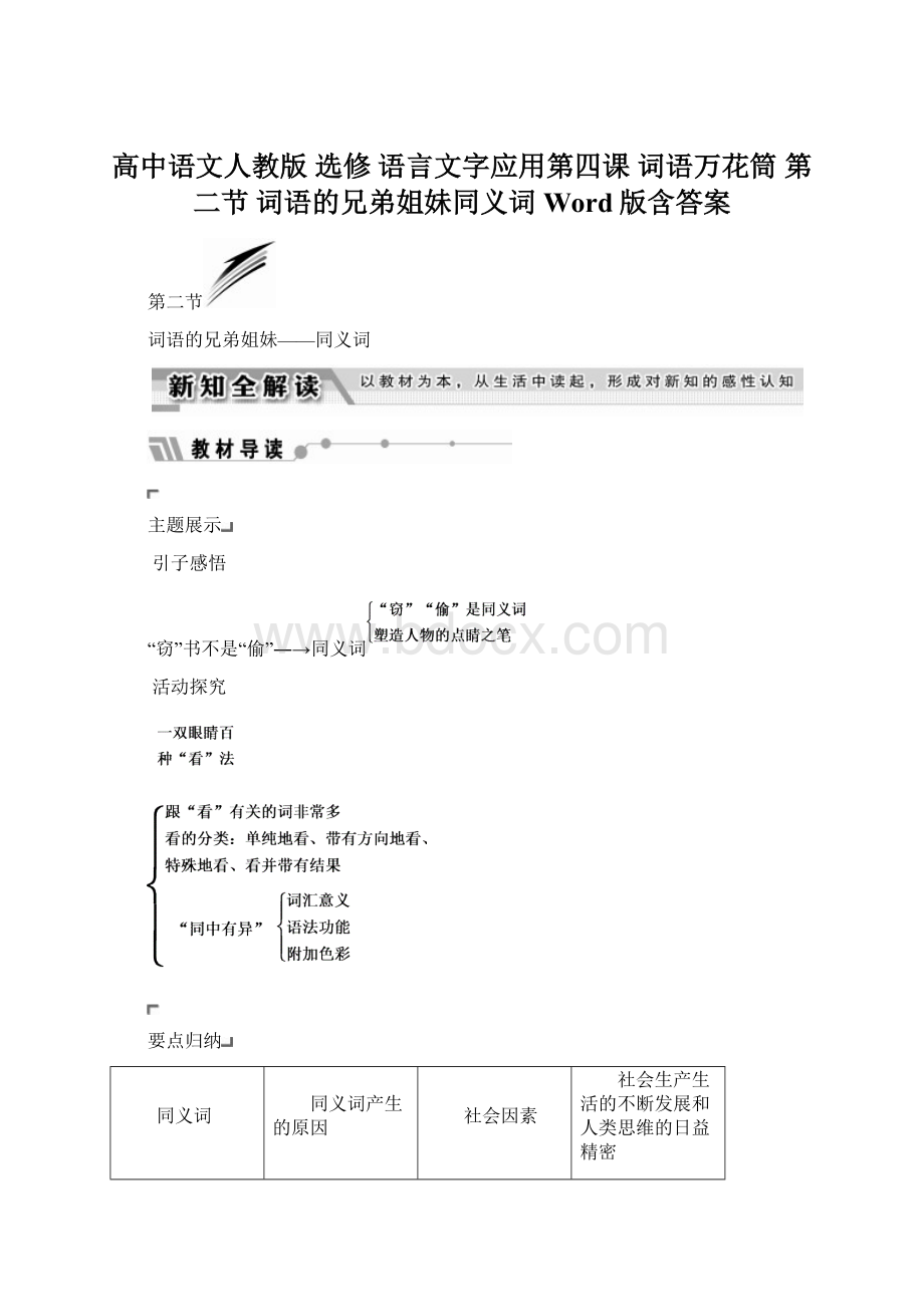 高中语文人教版 选修 语言文字应用第四课 词语万花筒 第二节 词语的兄弟姐妹同义词 Word版含答案Word格式文档下载.docx