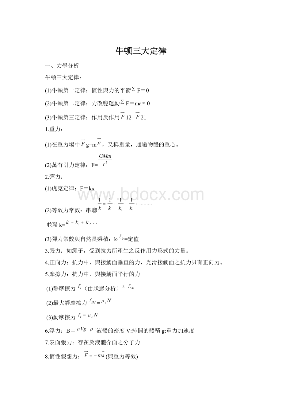 牛顿三大定律Word下载.docx