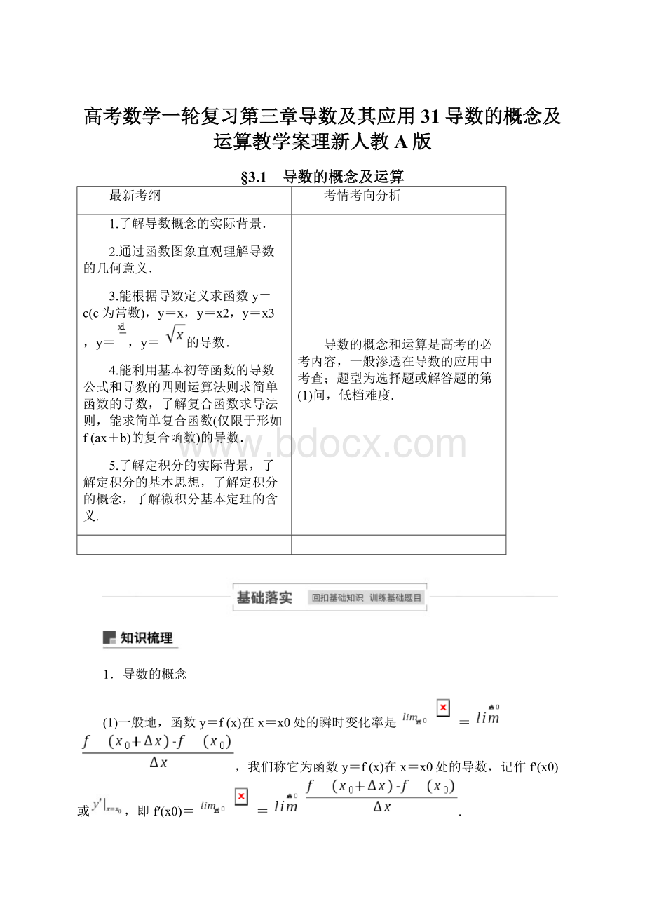 高考数学一轮复习第三章导数及其应用31导数的概念及运算教学案理新人教A版.docx_第1页