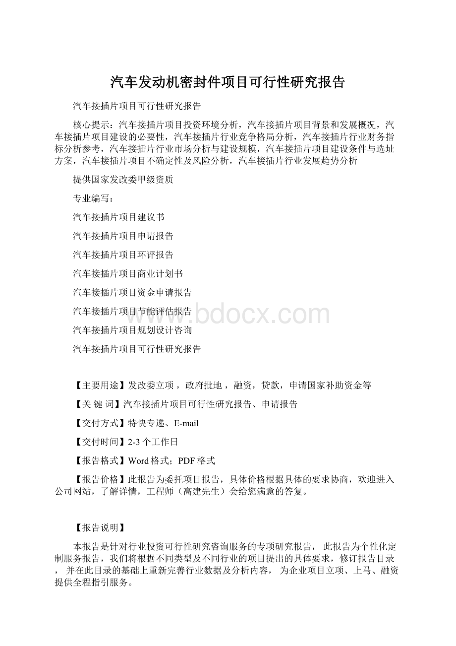 汽车发动机密封件项目可行性研究报告Word下载.docx