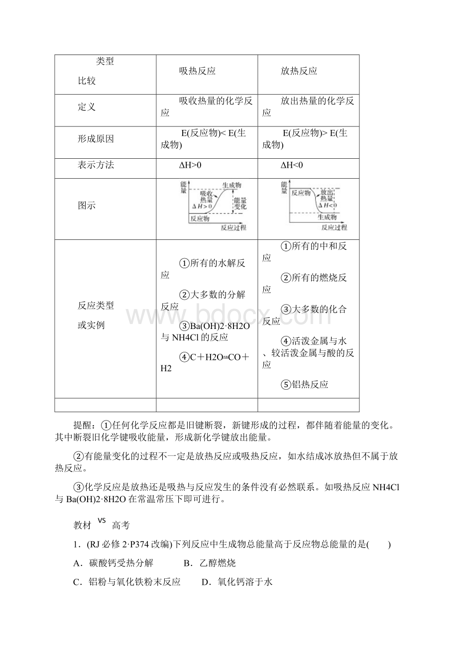 高考化学总复习第六章化学反应与能量变化课时1化学能与热能练习新人教版.docx_第2页