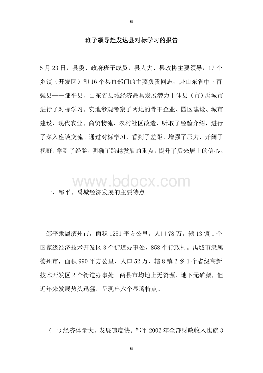 班子领导赴发达县对标学习的报告Word文档下载推荐.doc