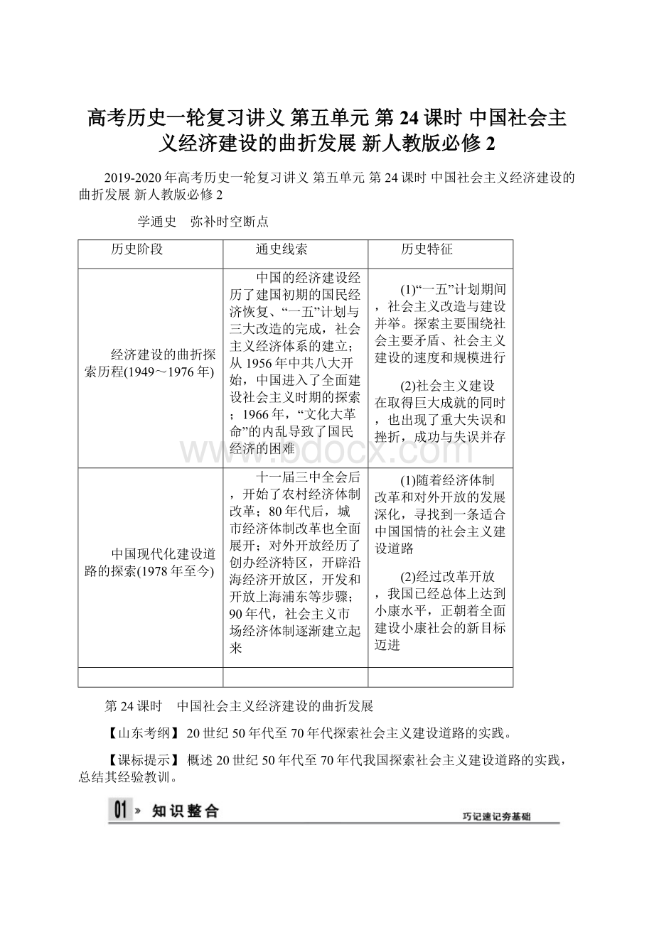 高考历史一轮复习讲义第五单元 第24课时 中国社会主义经济建设的曲折发展 新人教版必修2Word格式.docx