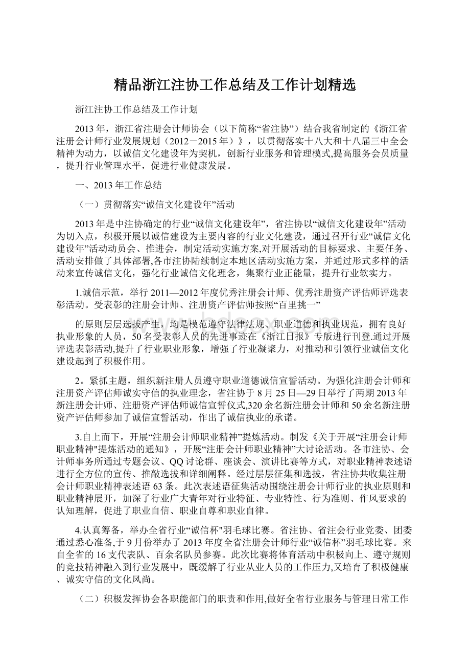 精品浙江注协工作总结及工作计划精选Word文件下载.docx