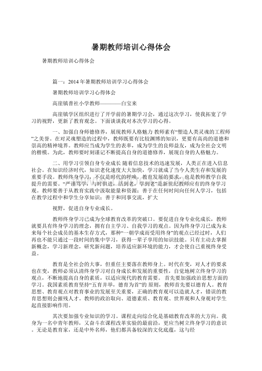 暑期教师培训心得体会.docx