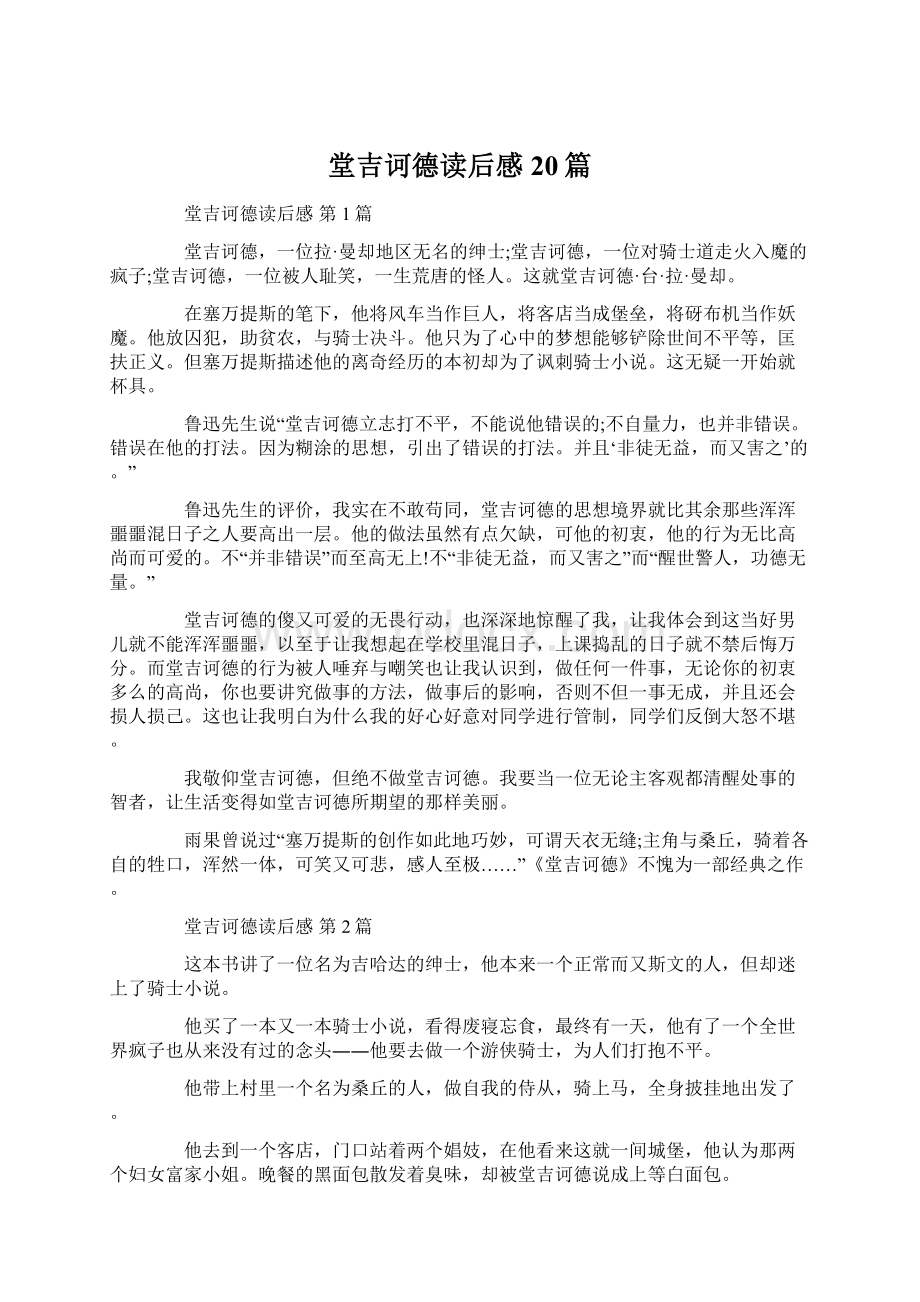 堂吉诃德读后感20篇Word文档格式.docx_第1页