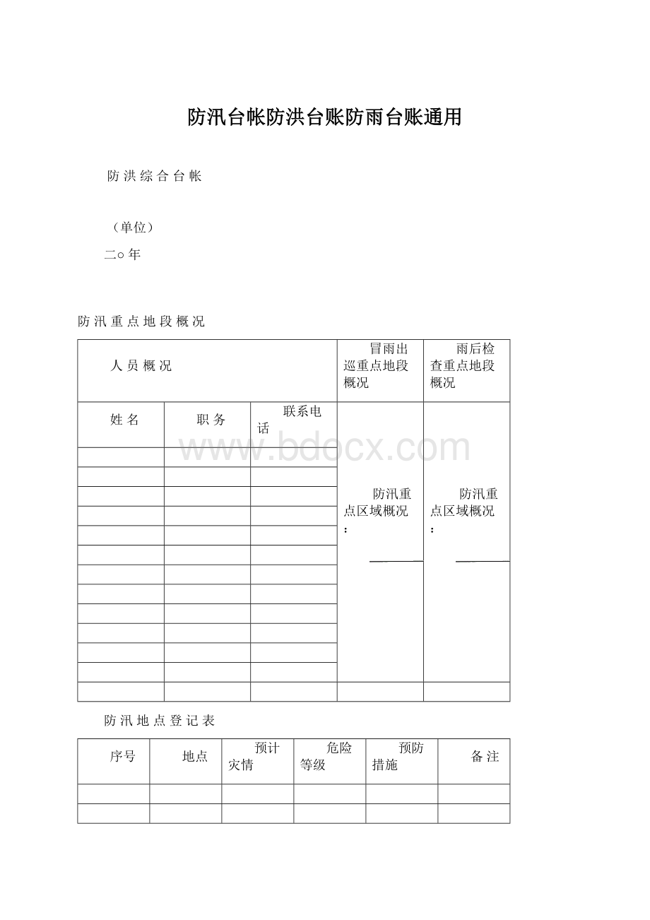 防汛台帐防洪台账防雨台账通用.docx_第1页